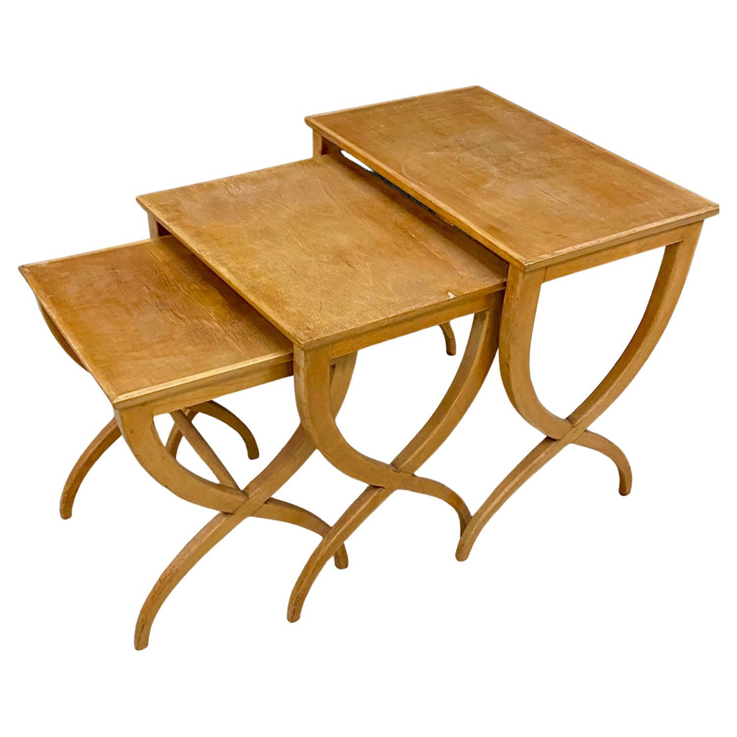 3 nesting tables in stained beech circa 1940/1950 For Sale