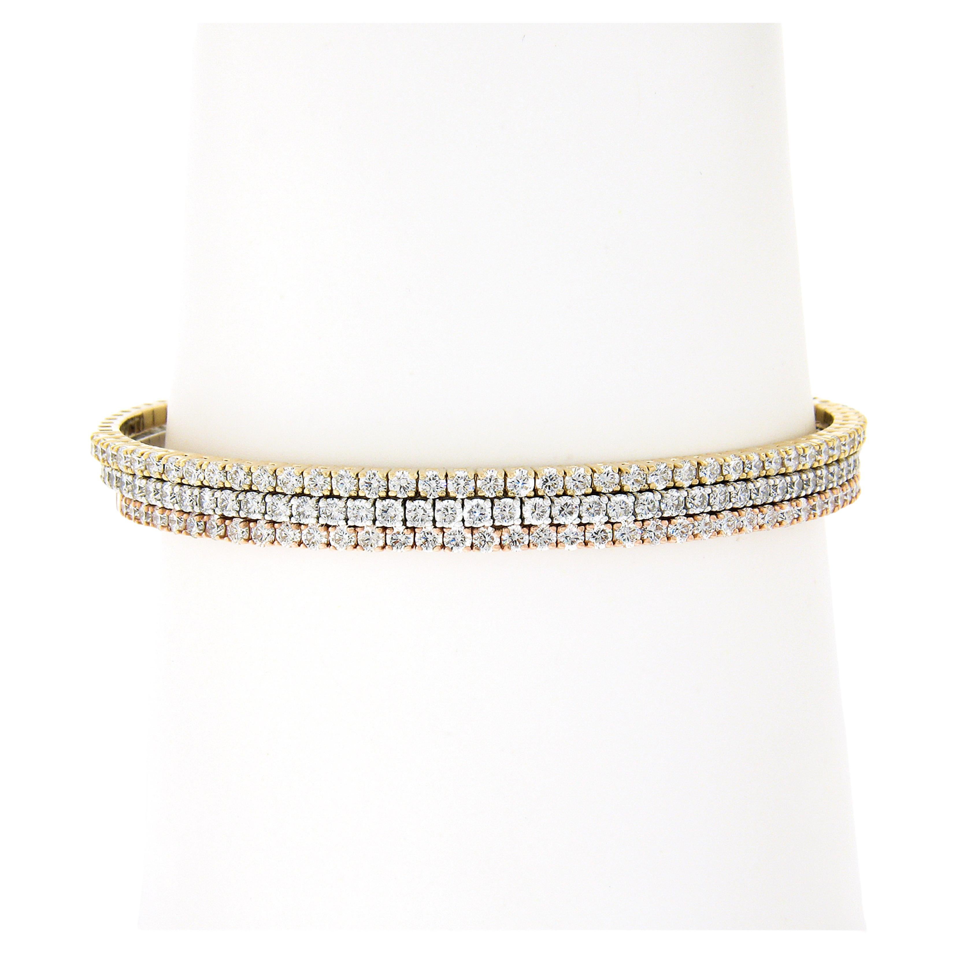 Taille ronde (3) NOUVEAUX bracelets à empiler en or blanc jaune rose 14k avec diamants 6,5