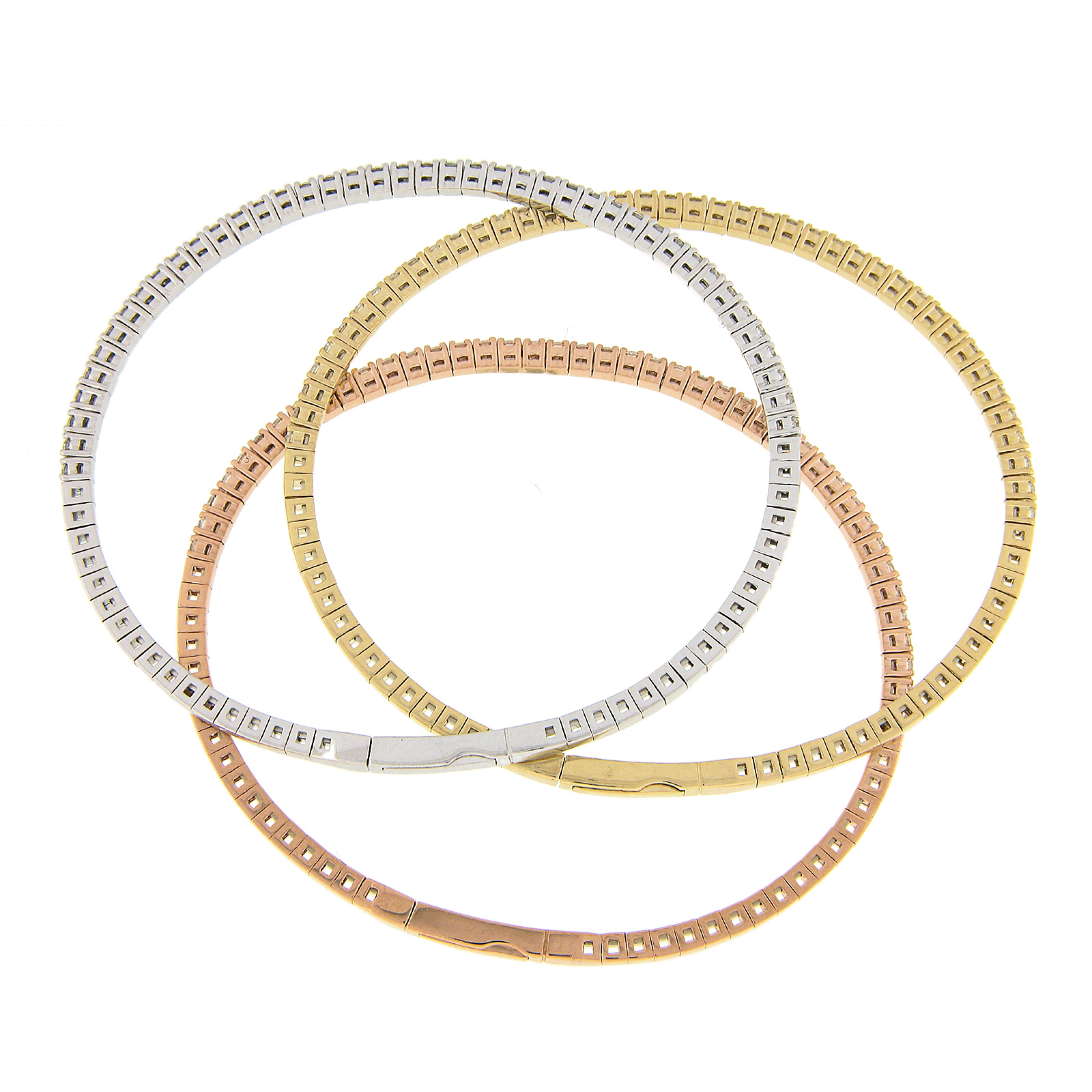(3) NOUVEAUX bracelets à empiler en or blanc jaune rose 14k avec diamants 6,5