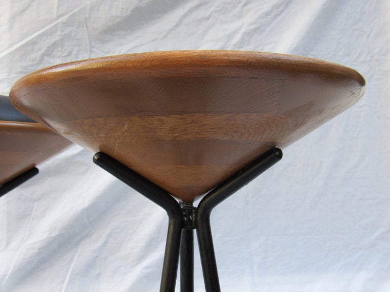 3 Oak and Wrought Iron Bar Stools Palm Springs California, 1960s at 1stDibs