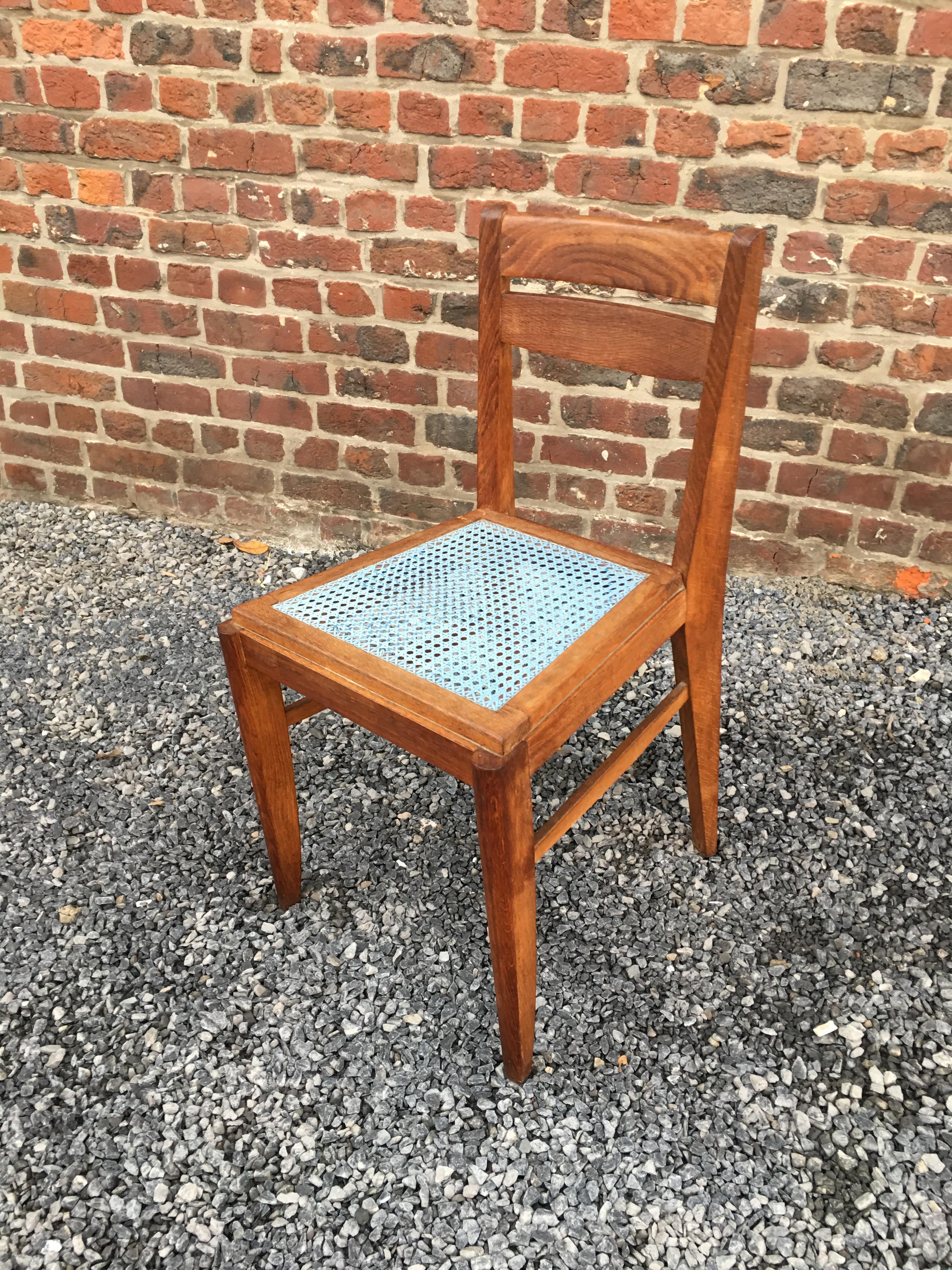 French 3 Oak Chairs in the Style of René Gabriel, circa 1950 For Sale