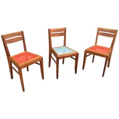 3 chaises en chêne dans le style de Ren Gabriel, vers 1950