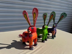 3 Oaxacan Hand Sculpted and Painted Rabbits