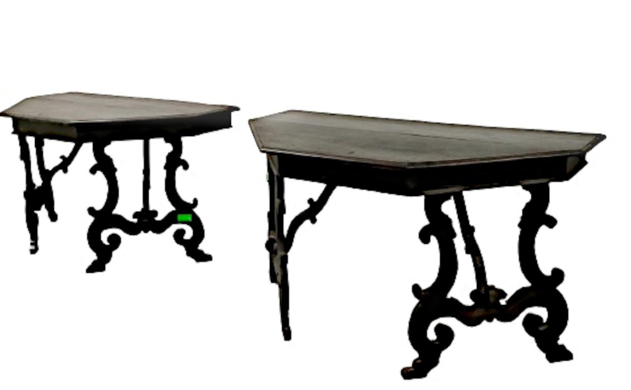 3 Octagonal Lyre-style Tables (6 consoles), in seventeenth-century style In Good Condition For Sale In Cesena, FC