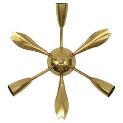 3er von 4 Mid-Century Modern 3-Arm-Sputnik-Lampen aus Messing, 1950er Jahre, Österreich