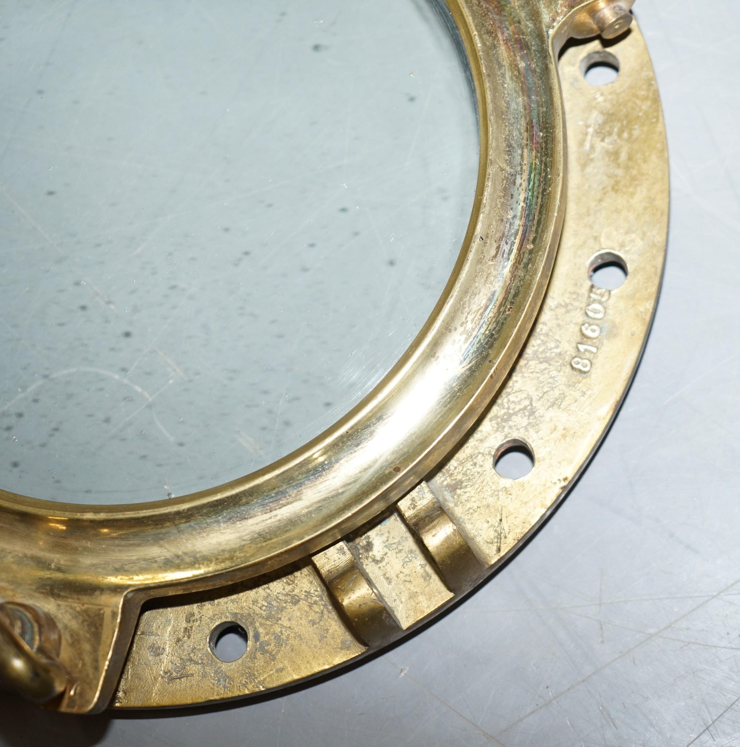 3 Original Antique 1890 Stamped Solid Brass Military Nautical Porthole Windows 14