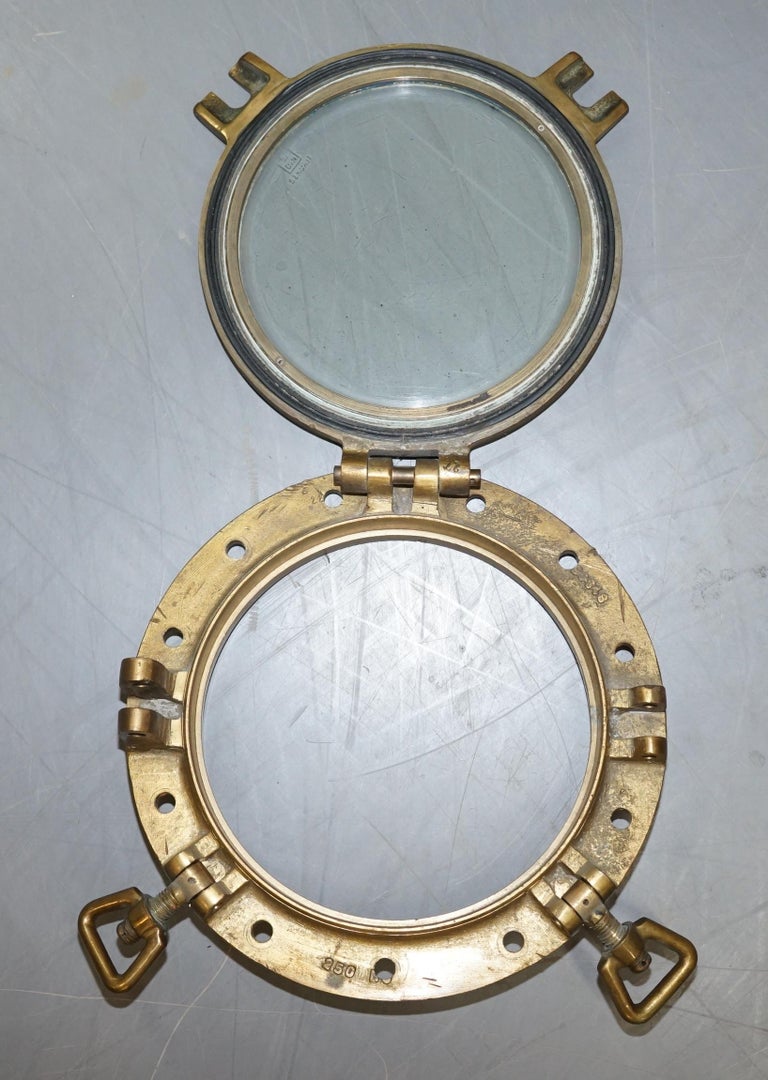 3 Original Antique 1890 Stamped Solid Brass Military Nautical Porthole