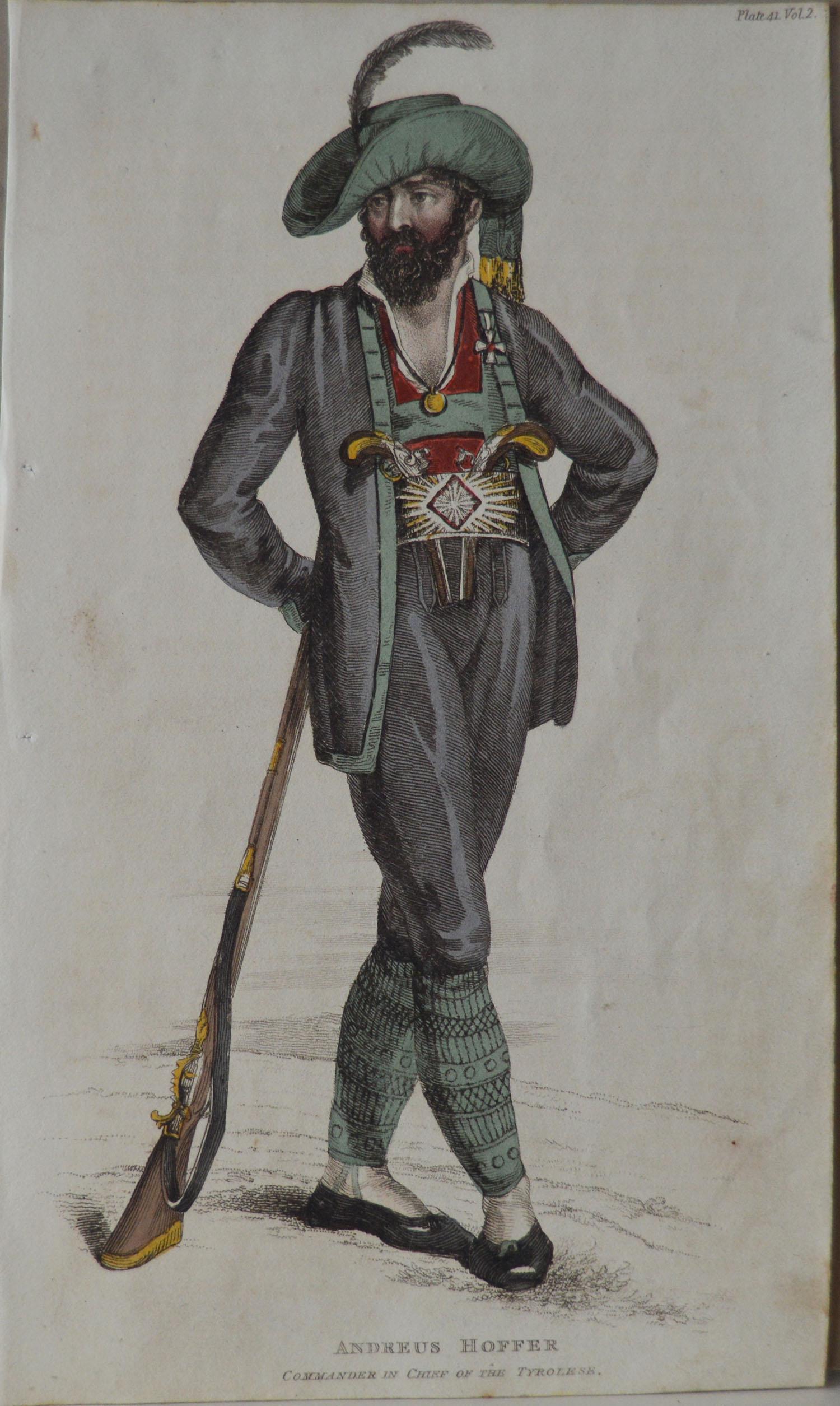 English 3 Original Antique Prints of Military Gentleman 'Napoleonic Wars' Dated 1809