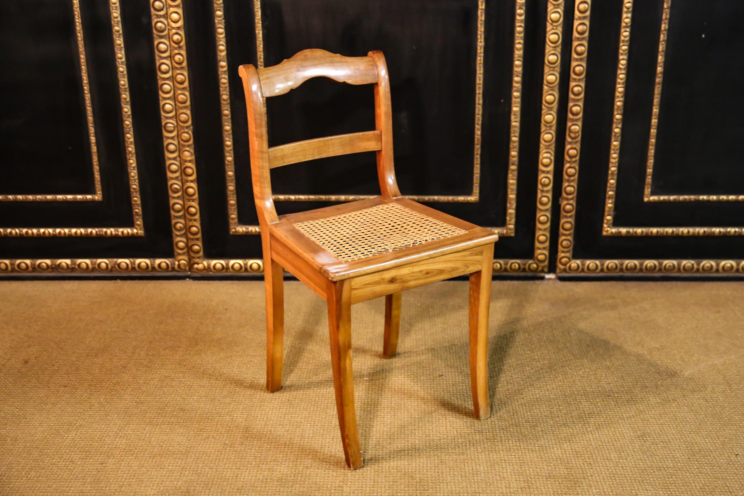 German 3 Original Antique Biedermeier Chairs circa 1830 Cherrywood carved For Sale