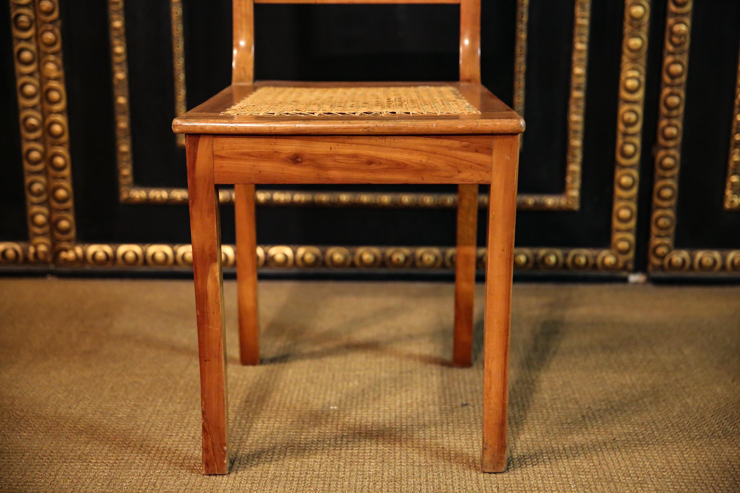 19th Century 3 Original Antique Biedermeier Chairs circa 1830 Cherrywood carved For Sale