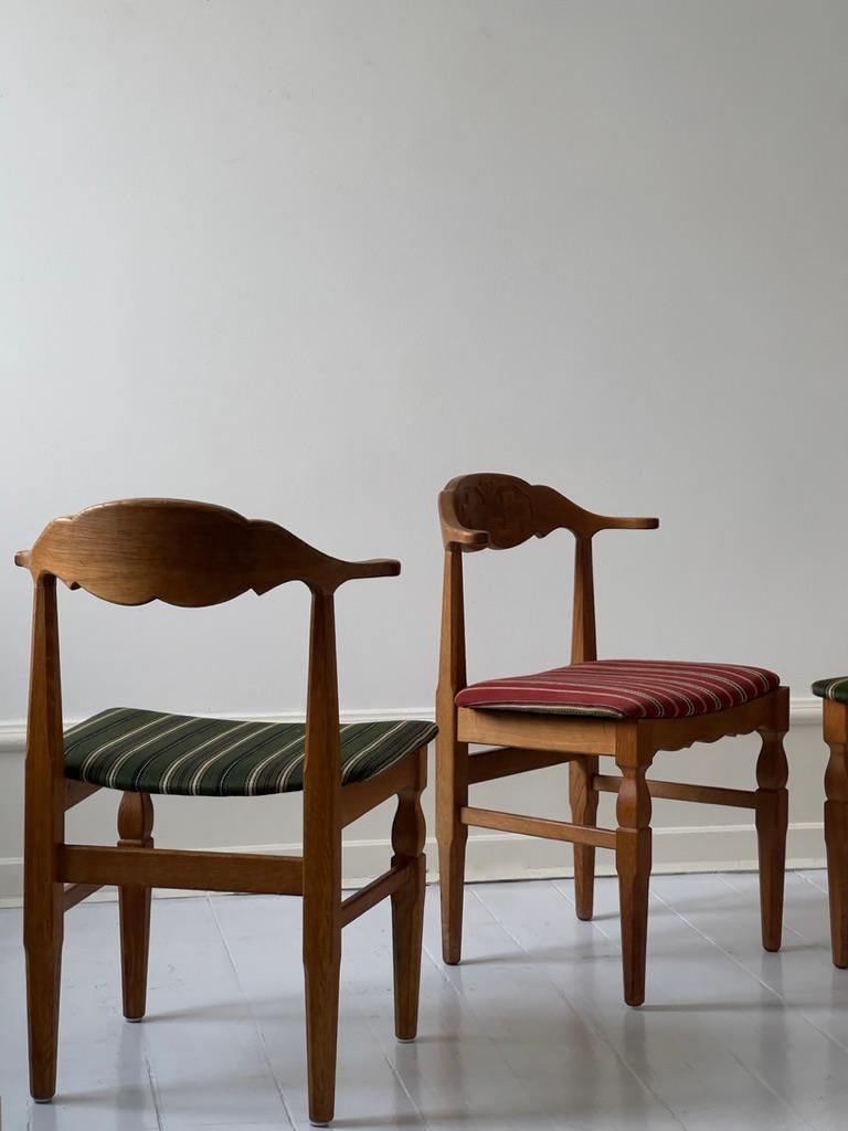 3 Original Henning Kjærnulf Dining Chairs in Solid Oak and Wool Fabric 1970s For Sale 9