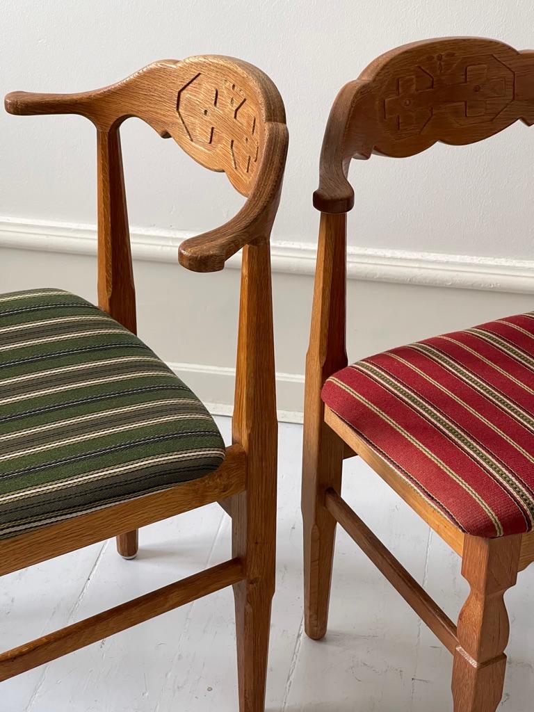 3 Original Henning Kjærnulf Dining Chairs in Solid Oak and Wool Fabric 1970s For Sale 2