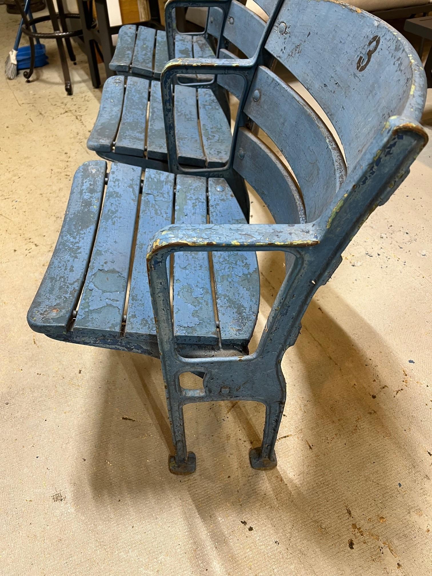 3 Original Yankee Stadium Wooden Curved Back Seats, Unrestored, Freestanding For Sale 2