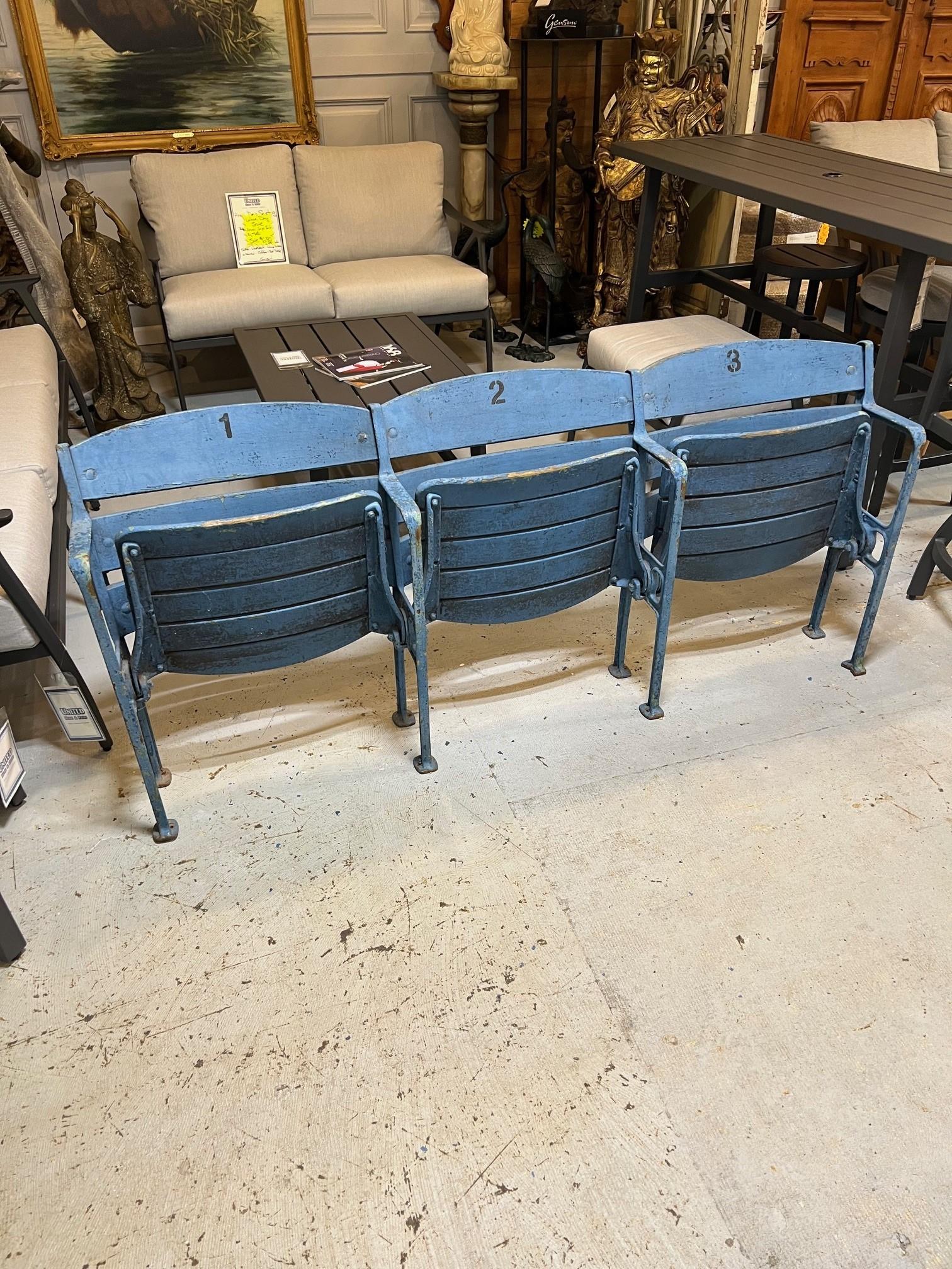 3 Original Yankee Stadium Wooden Curved Back Seats, Unrestored, Freestanding For Sale 3