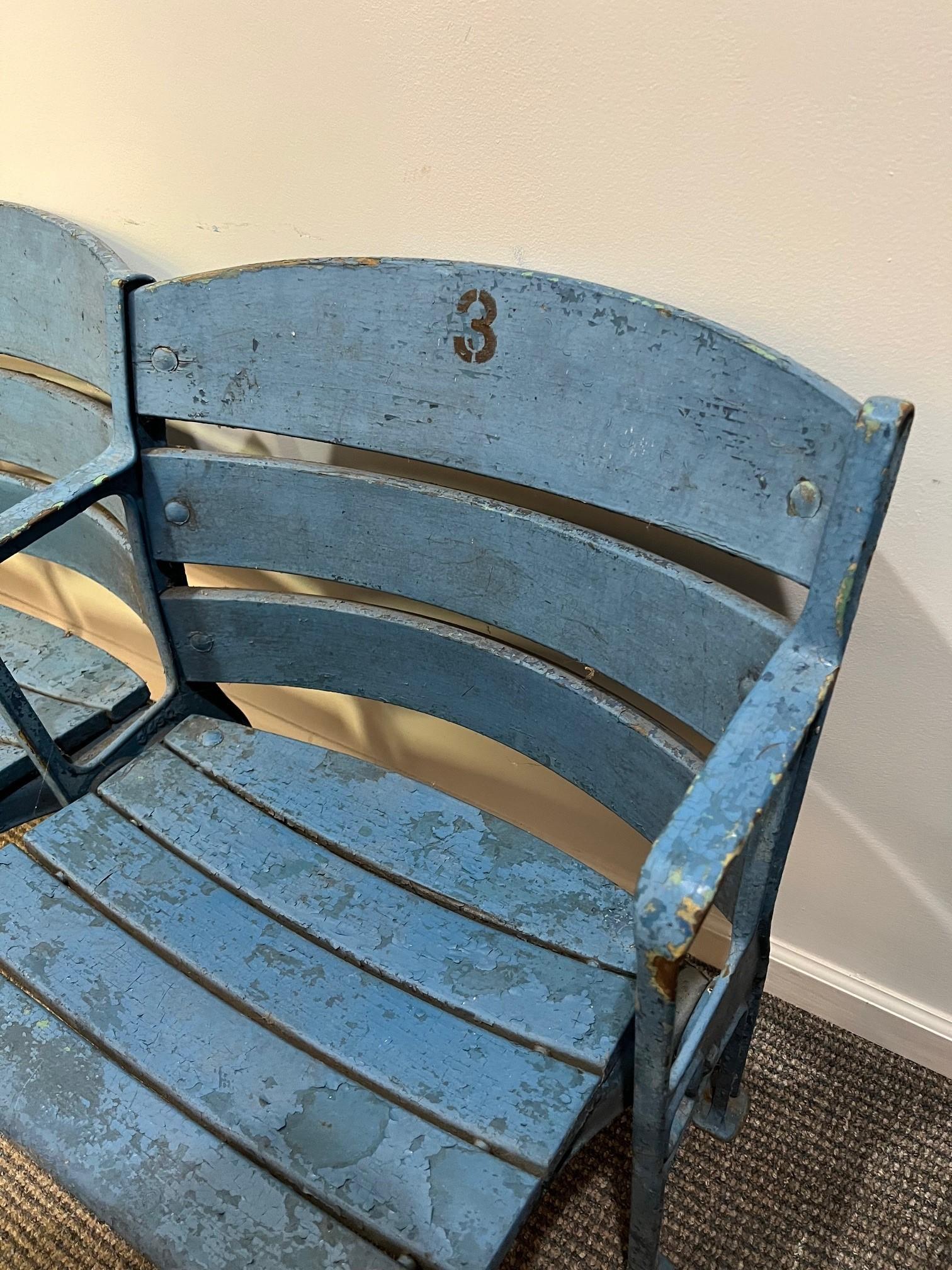 20th Century 3 Original Yankee Stadium Wooden Curved Back Seats, Unrestored, Freestanding For Sale