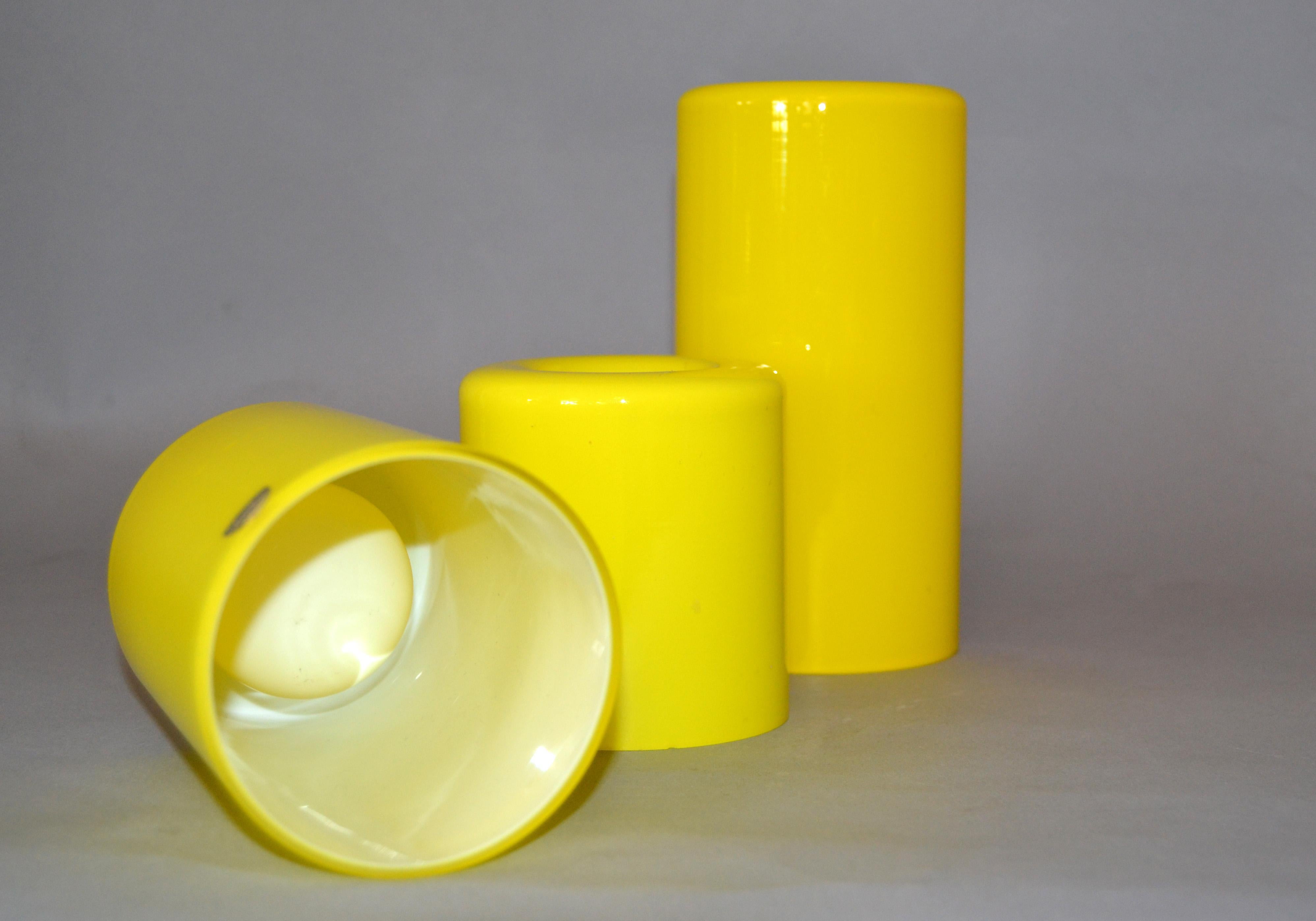 3 Orrefors Yellow Glass 'Eternell' Candlestick Holders, Designed by Owe Elvén (Moderne der Mitte des Jahrhunderts)