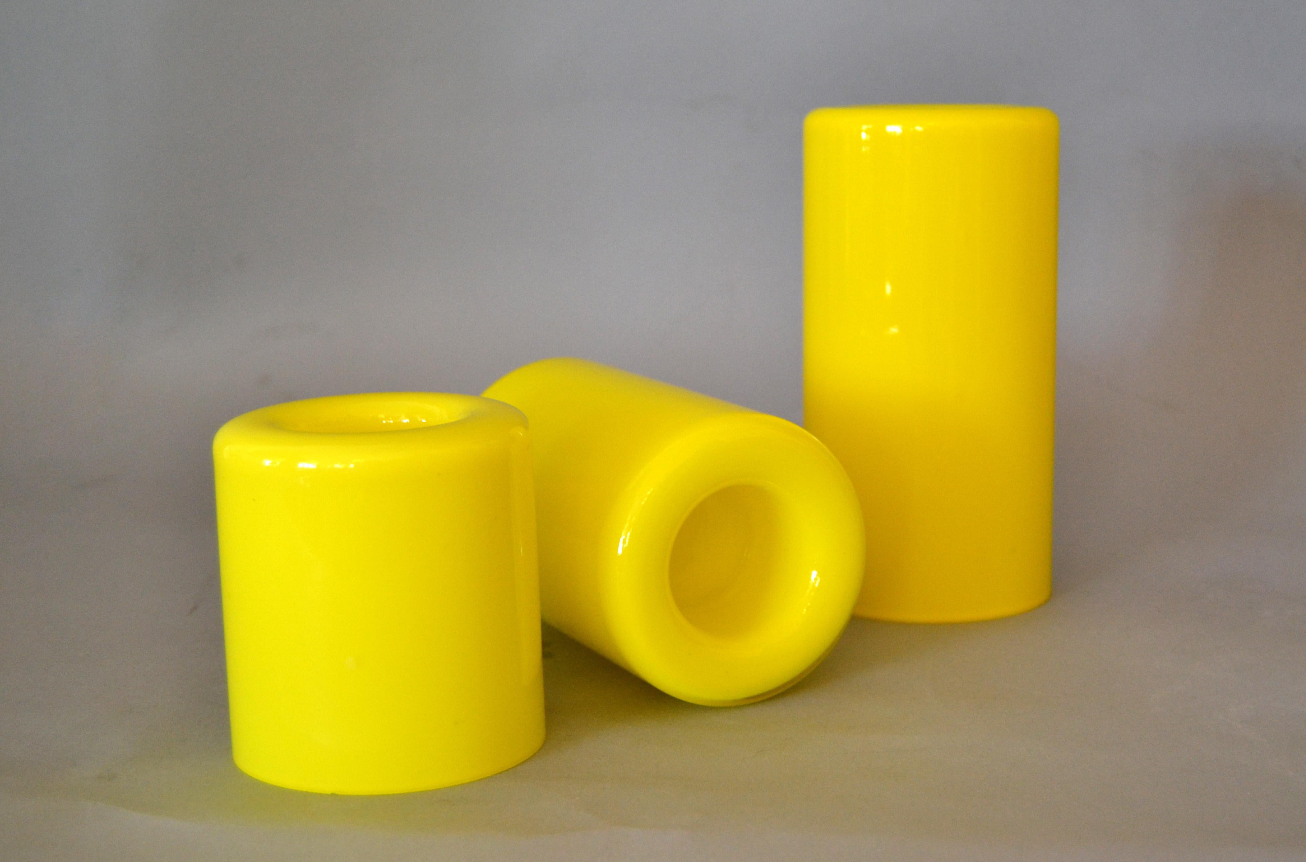 3 Orrefors Yellow Glass 'Eternell' Candlestick Holders, Designed by Owe Elvén im Zustand „Gut“ in Miami, FL
