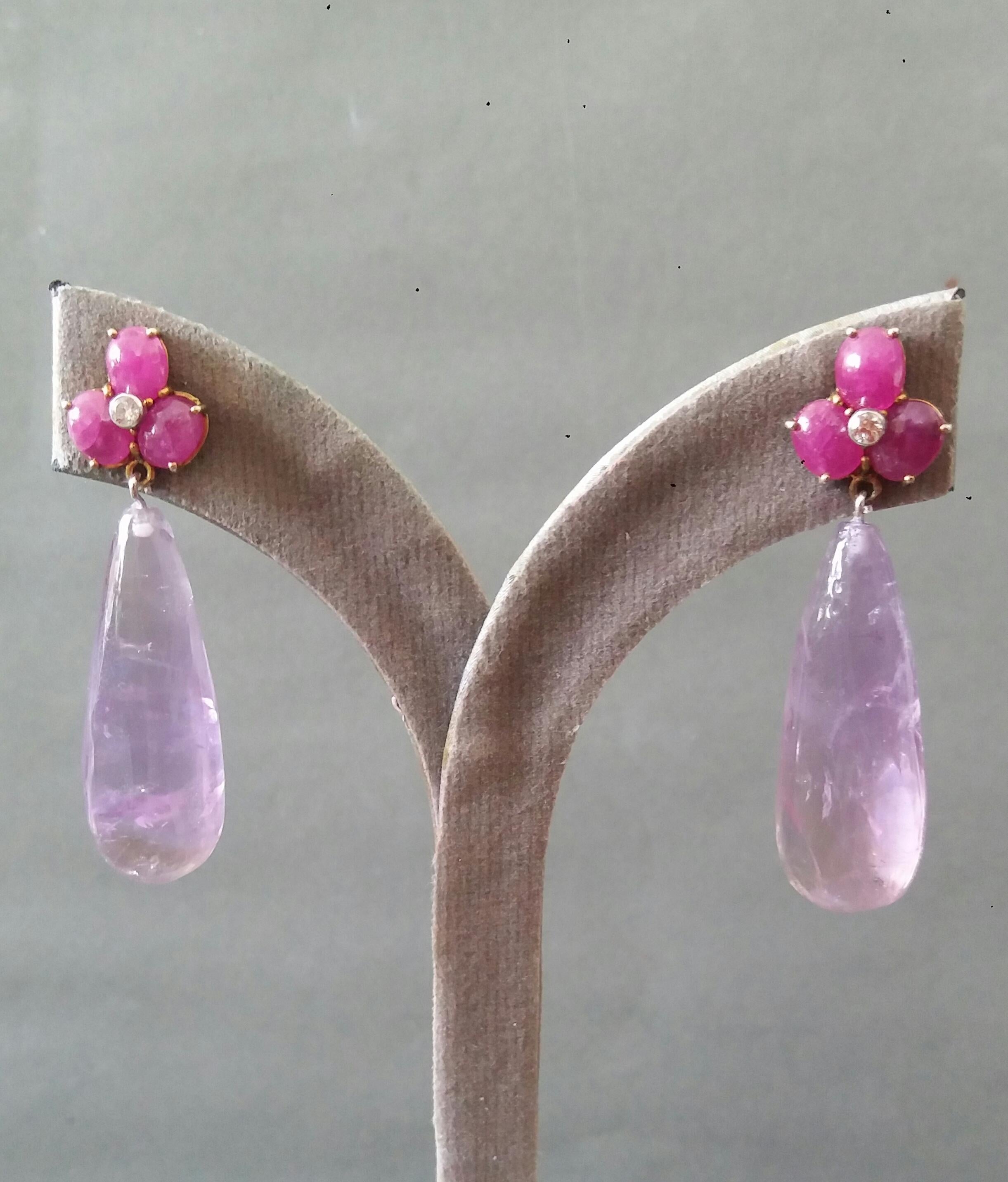 3 Oval Ruby Cabs Yellow Gold Diamonds Round Drop Shape Amethyst  Earrings For Sale 4