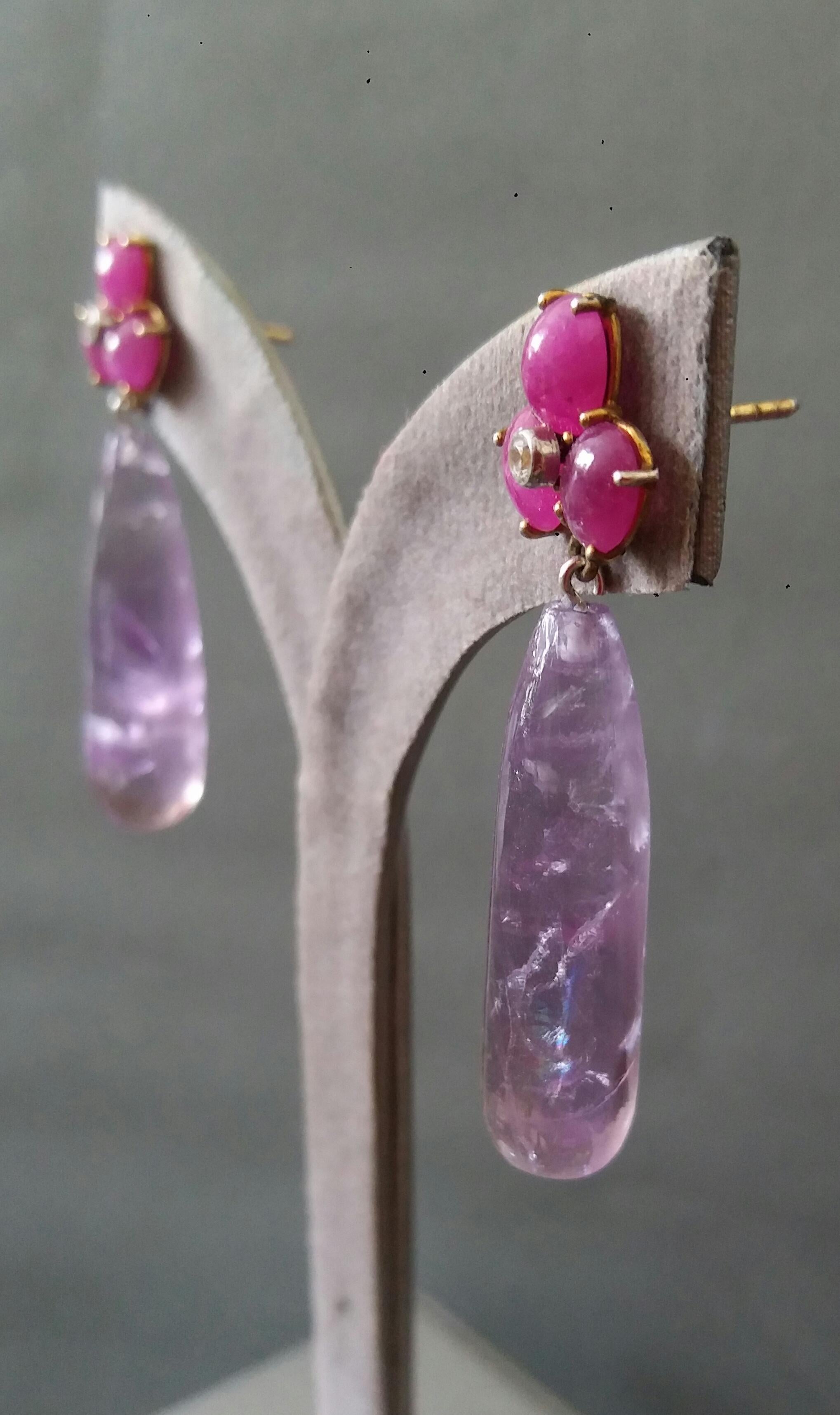 3 Oval Ruby Cabs Yellow Gold Diamonds Round Drop Shape Amethyst  Earrings For Sale 5