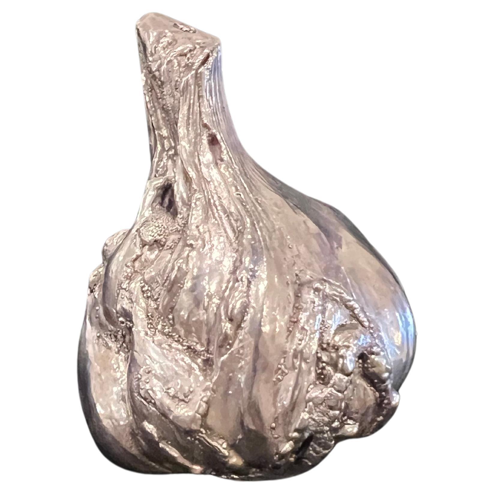 Mid-Century Modern 3 oz. .Sterling Silver Stamped 925 Garlic Sculpture Italy For Sale
