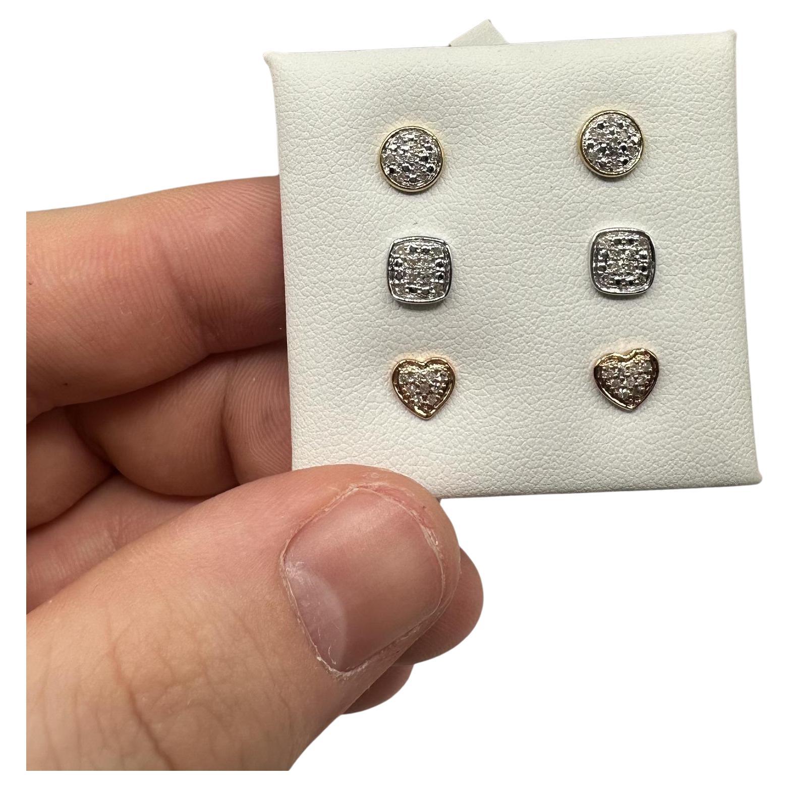 Lot de 3 : Boucles d'oreilles diamant en or 10kt - 0.25ctw IJ I Dia, 3 paires en vente
