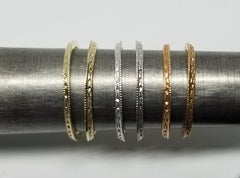 3 Pair of 14 Karat Rose, White and Yellow Hand Engraved Beveled Edge Guard Rings