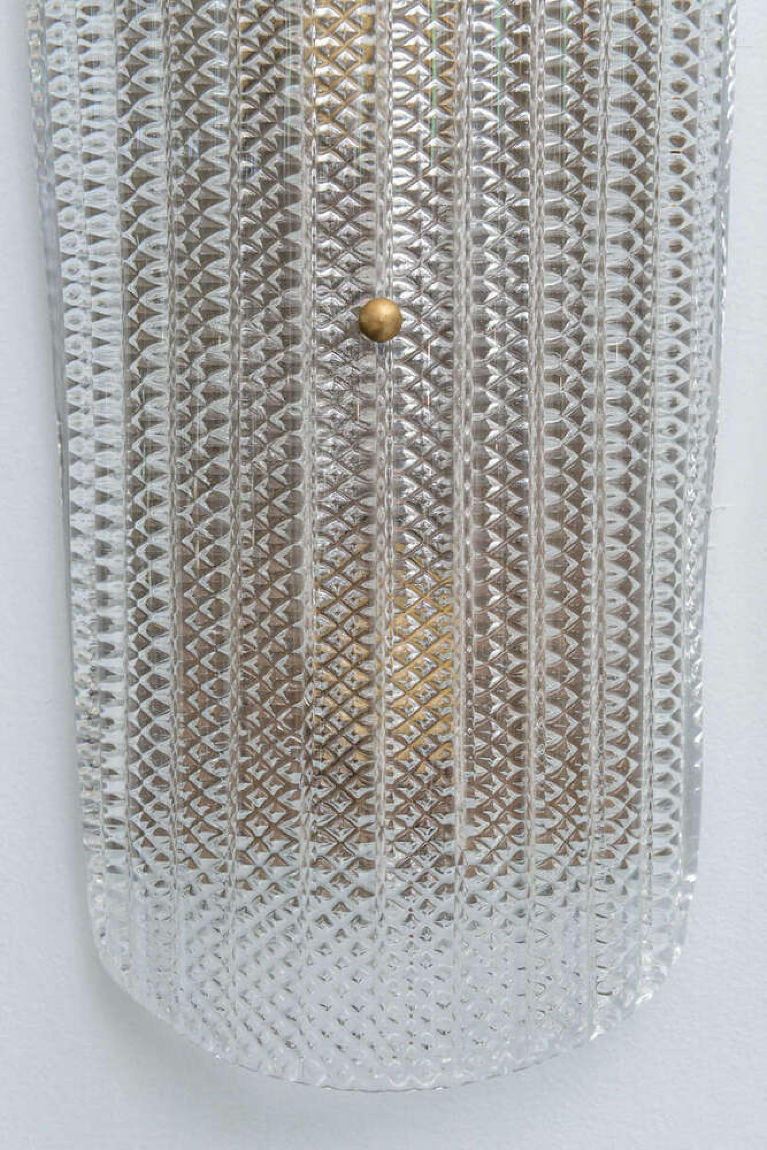 Paar große italienische Barovier- und Toso-Wandleuchter aus strukturiertem Glas (20. Jahrhundert) im Angebot