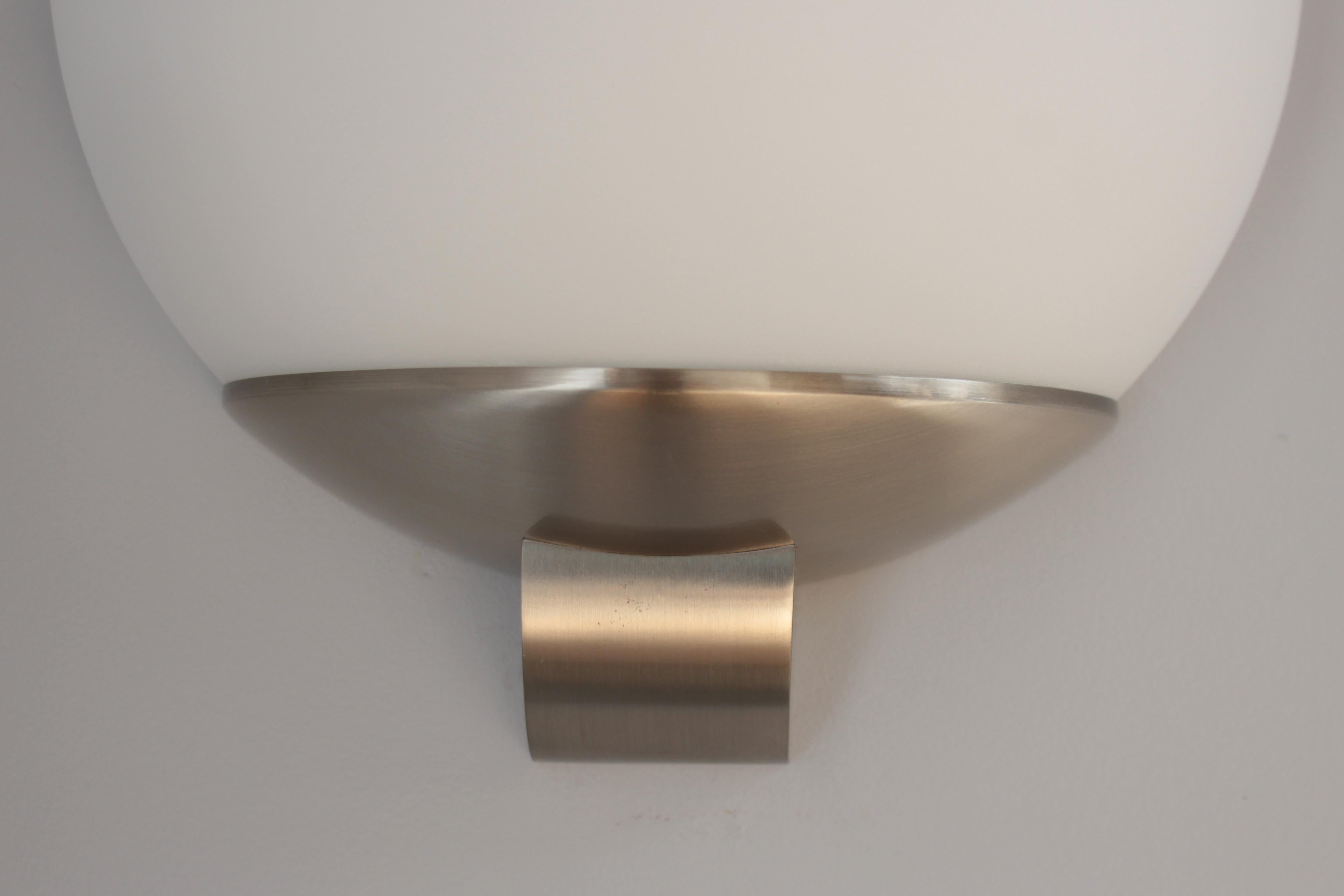 3 pairs of Fine French Art Deco Brushed Nickel and Glass Sconces by Jean Perzel For Sale 8
