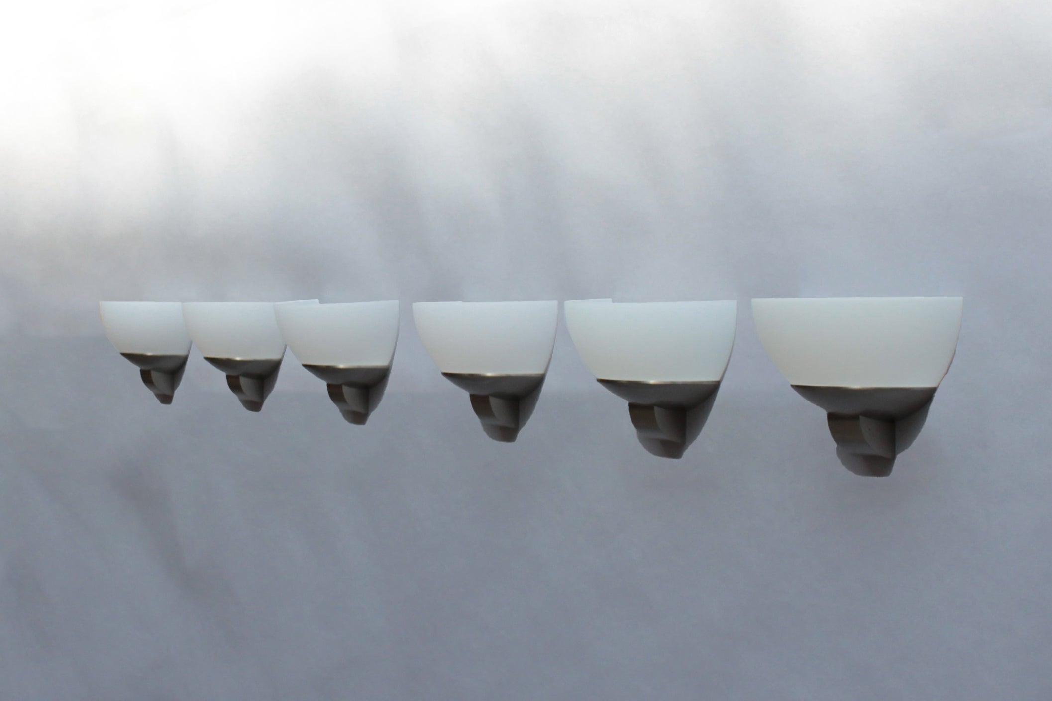3 pairs of Fine French Art Deco Brushed Nickel and Glass Sconces by Jean Perzel For Sale 11