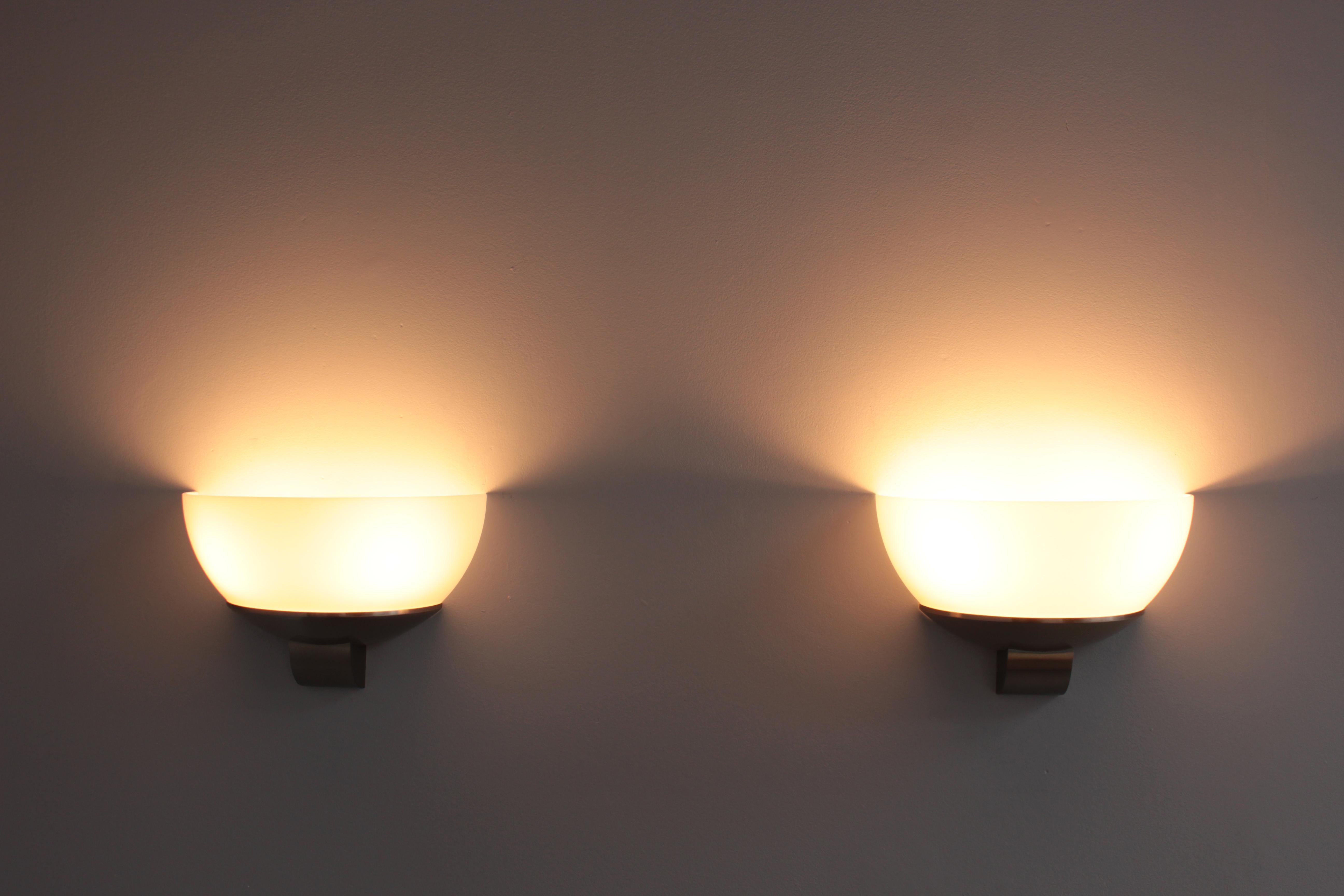 3 pairs of Fine French Art Deco Brushed Nickel and Glass Sconces by Jean Perzel For Sale 3