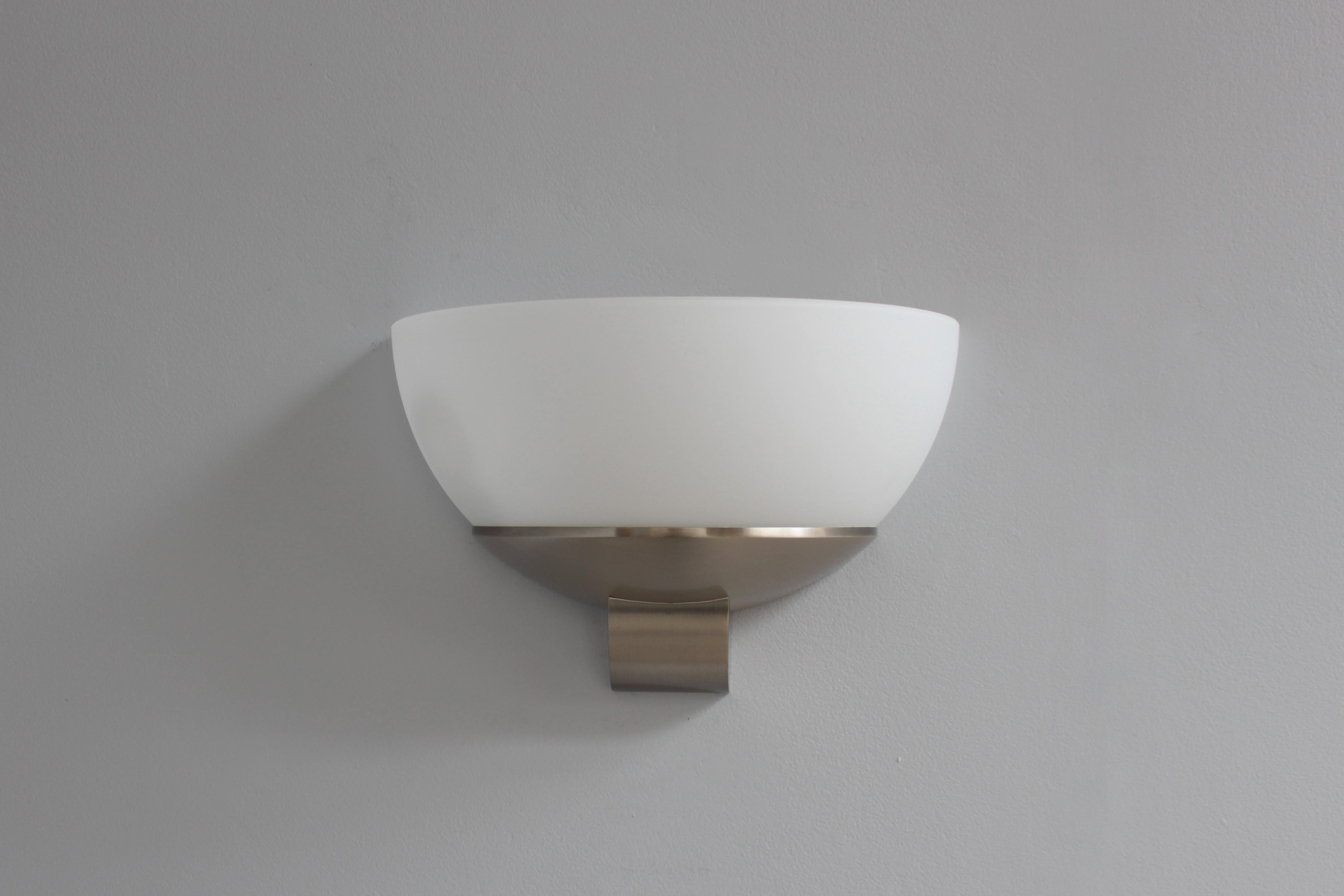 3 pairs of Fine French Art Deco Brushed Nickel and Glass Sconces by Jean Perzel For Sale 4