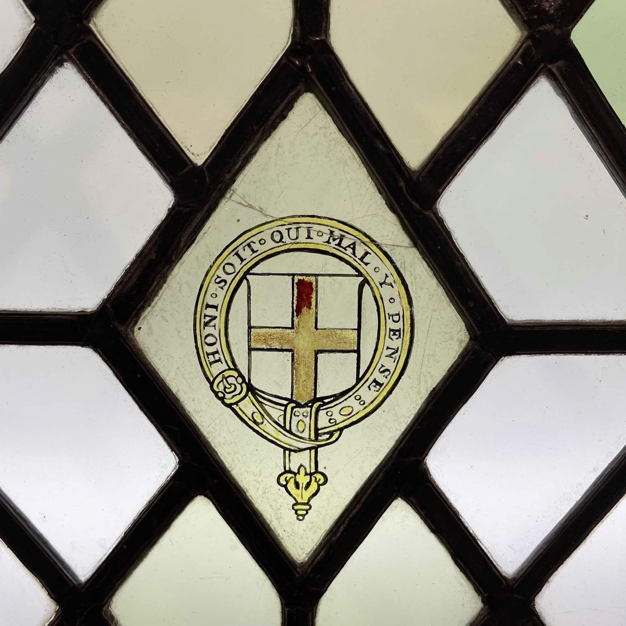 Medieval 3 Pane Antique English Leaded Glass Window