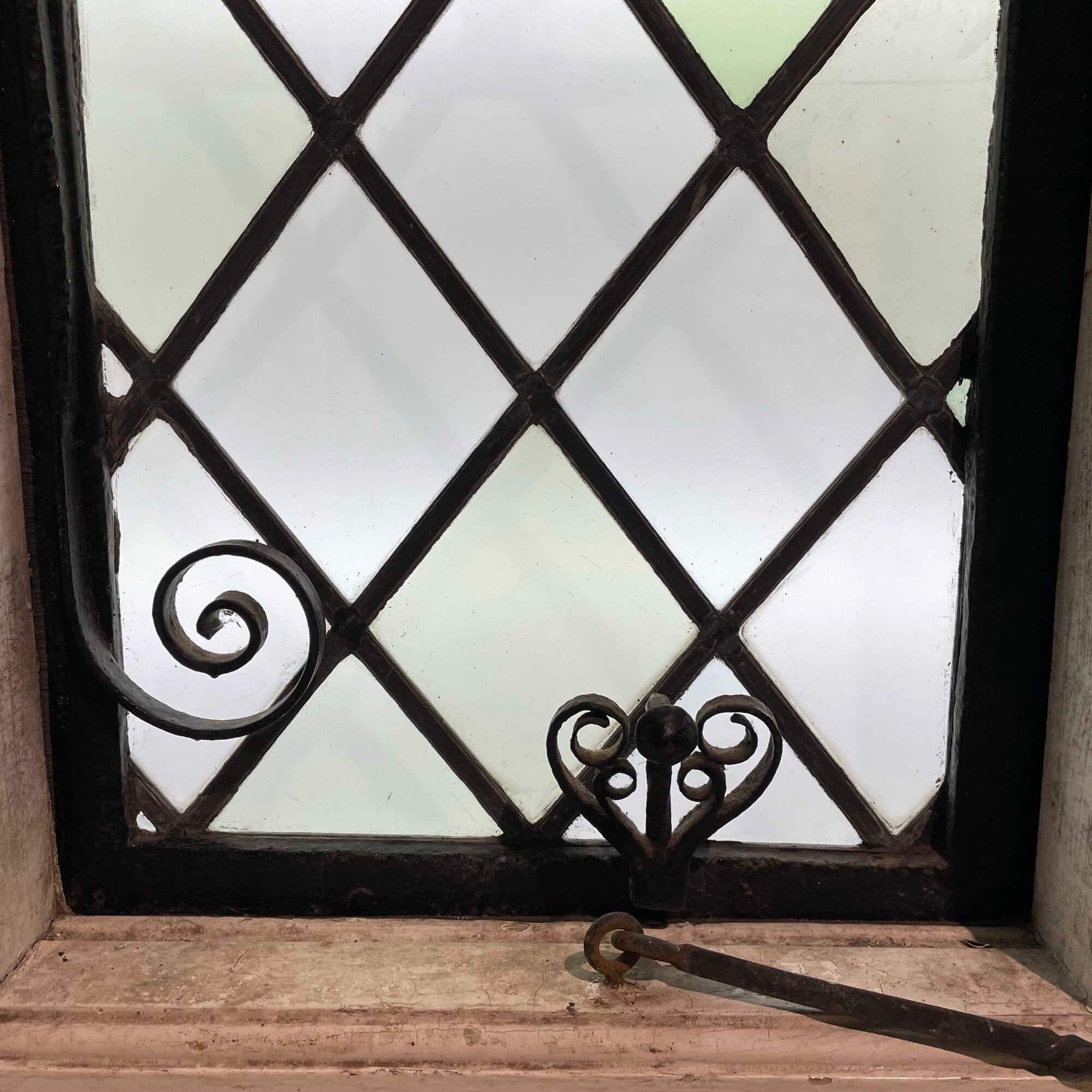 19th Century 3 Pane Antique English Leaded Glass Window