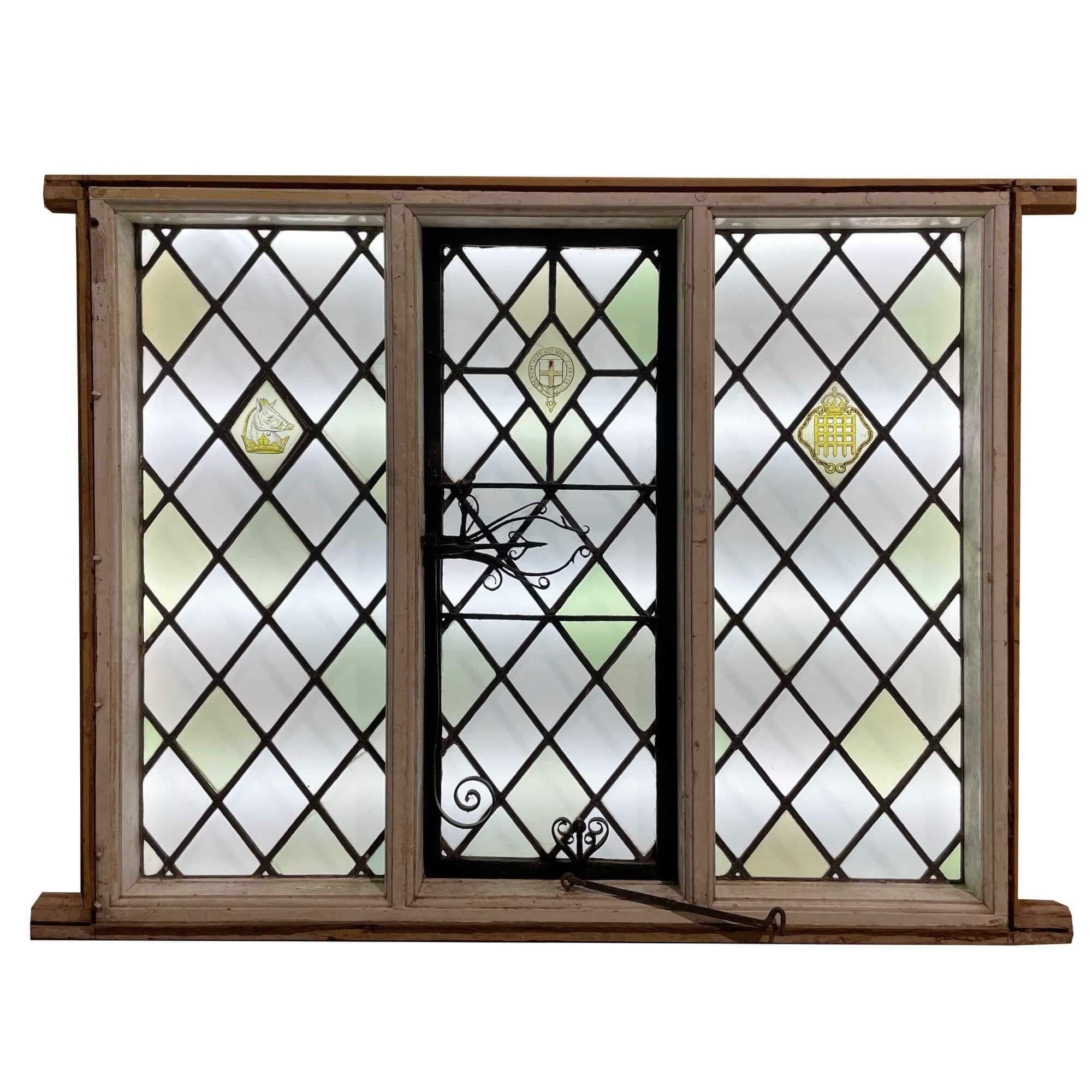 3 Pane Antique English Leaded Glass Window 1