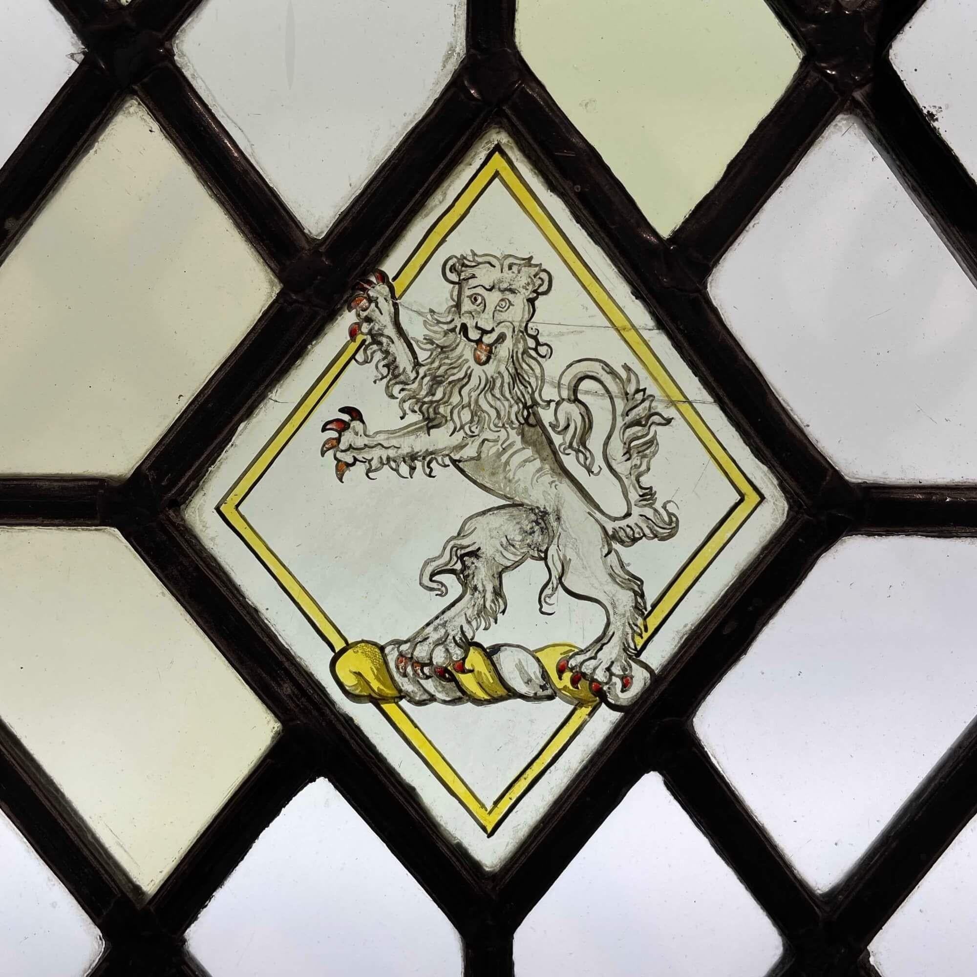 Medieval 3 Pane Antique Heraldic Stained Glass Window