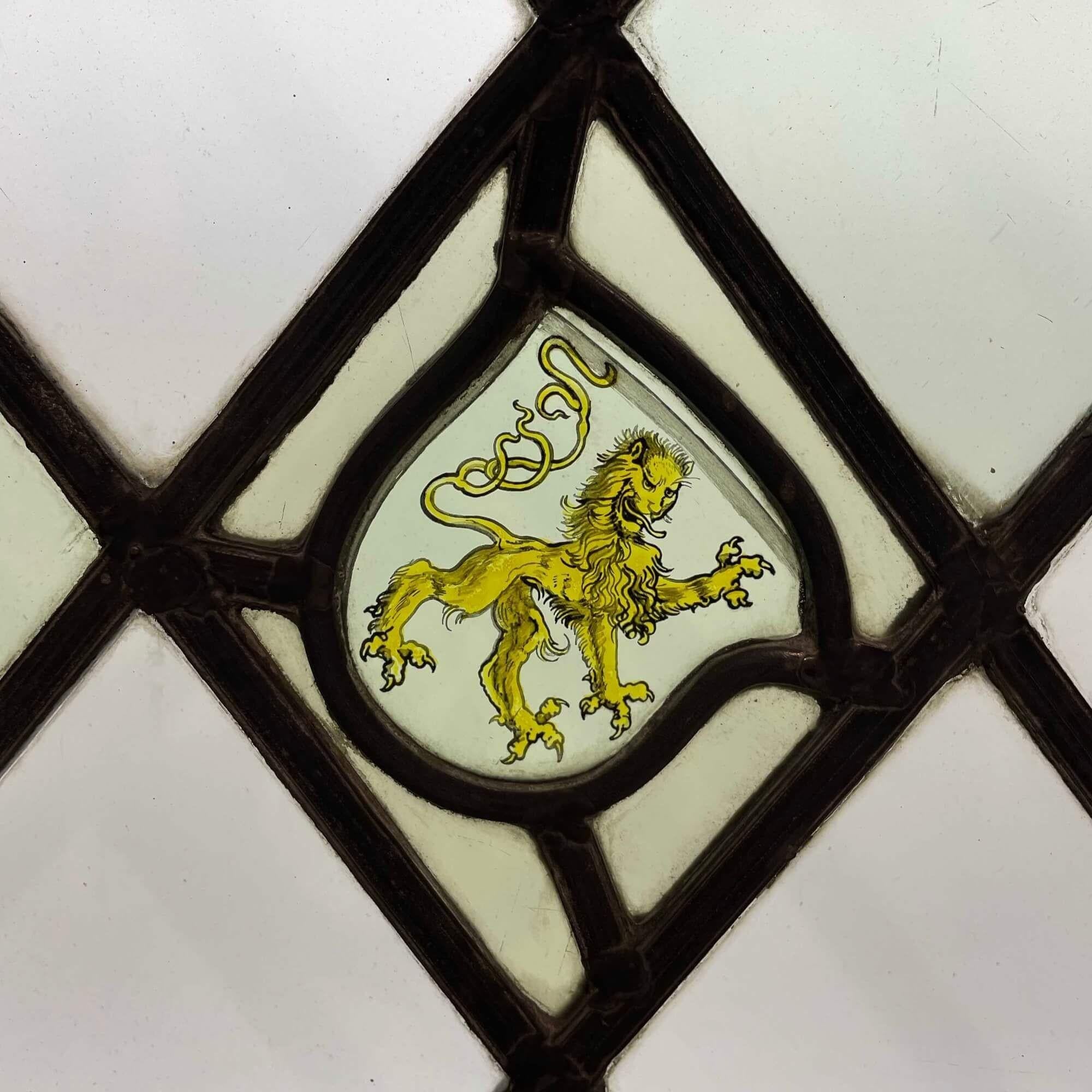 English 3 Pane Antique Heraldic Stained Glass Window