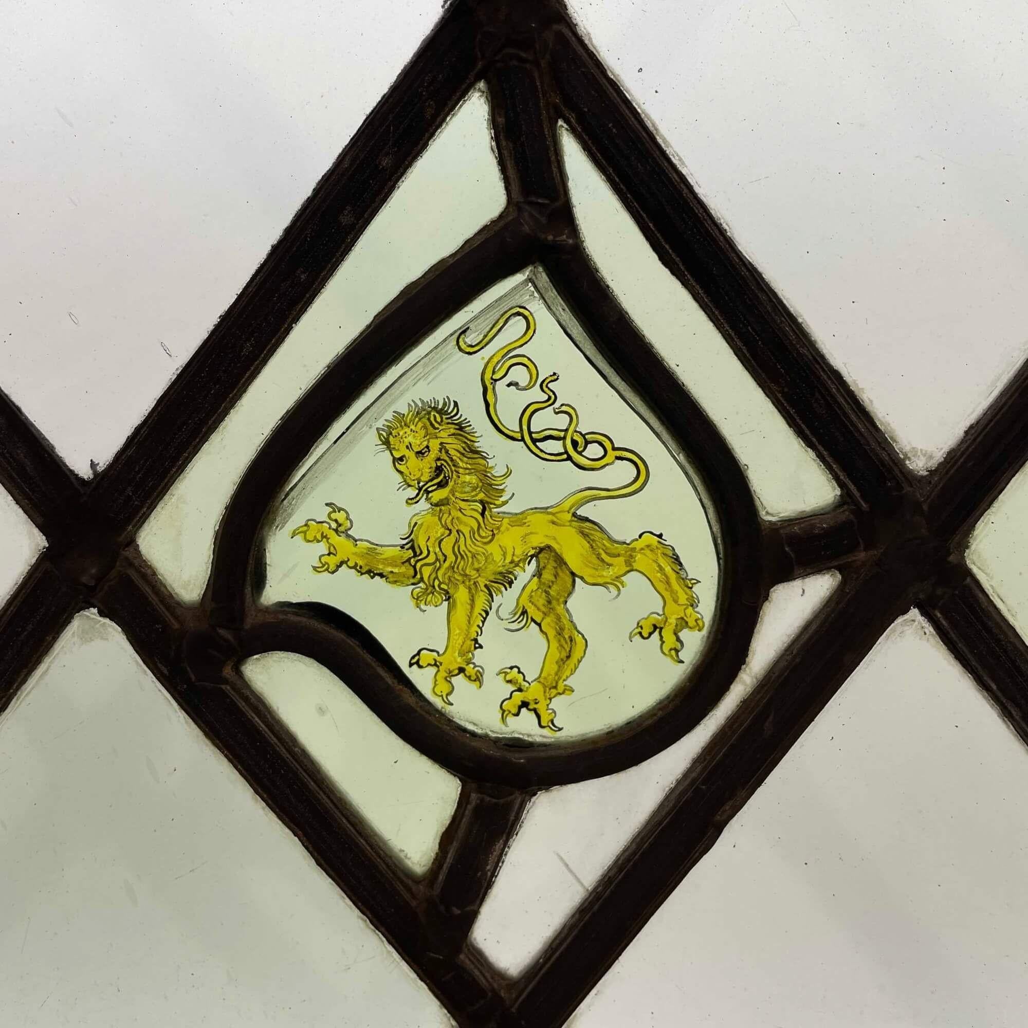 19th Century 3 Pane Antique Heraldic Stained Glass Window