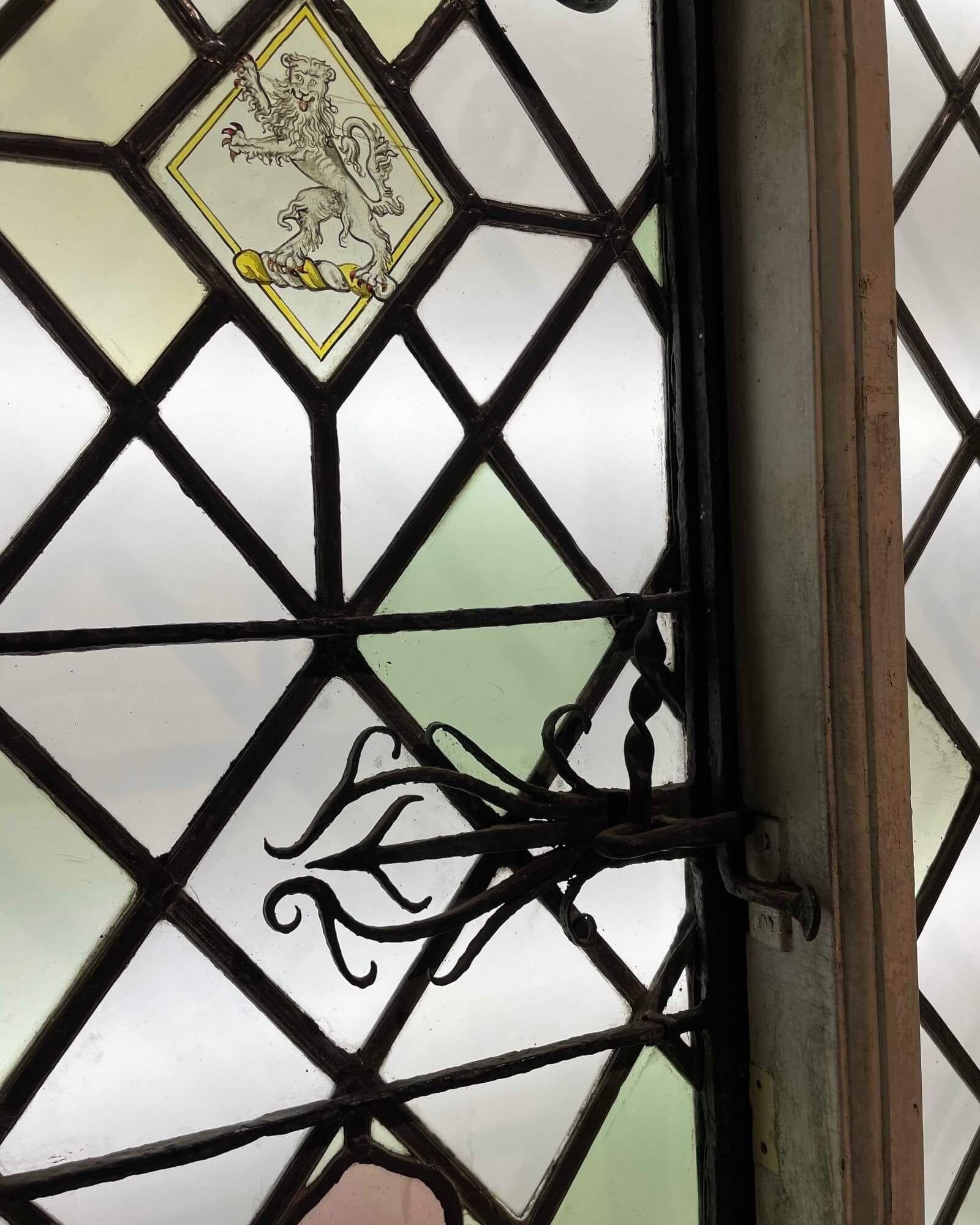 3 Pane Antique Heraldic Stained Glass Window 2