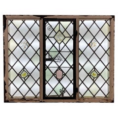 3 Pane Antique Heraldic Stained Glass Window