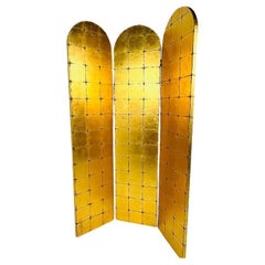 Biombo italiano dorado de 3 paneles de los años 60