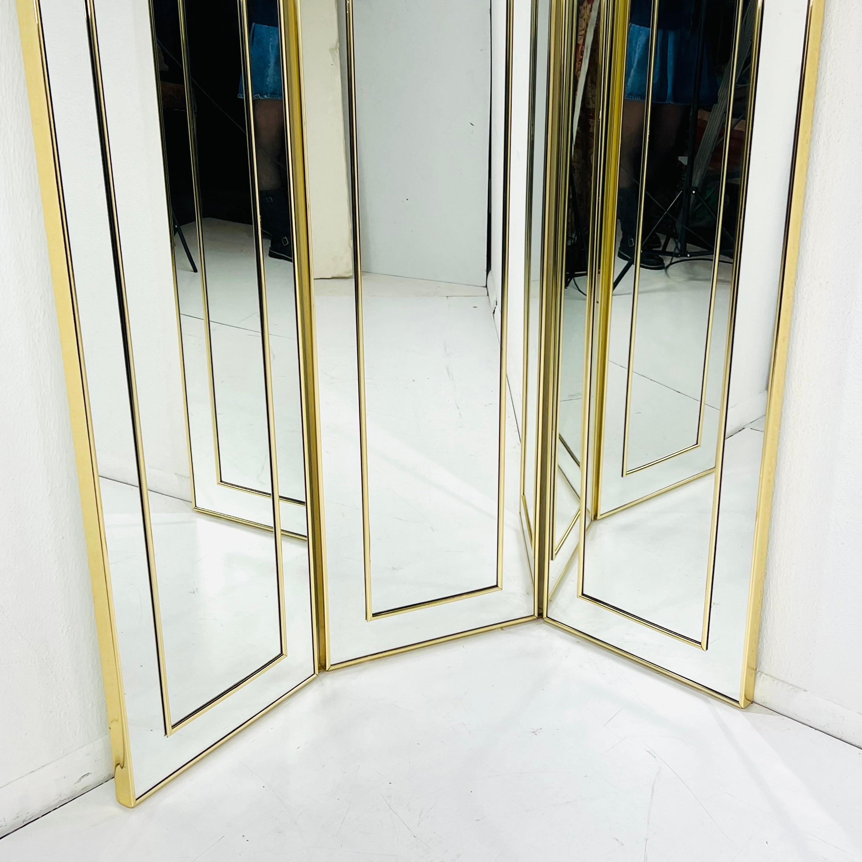 Late 20th Century 3 Panel Double Sided Mirror Screen / Room Divider For Sale