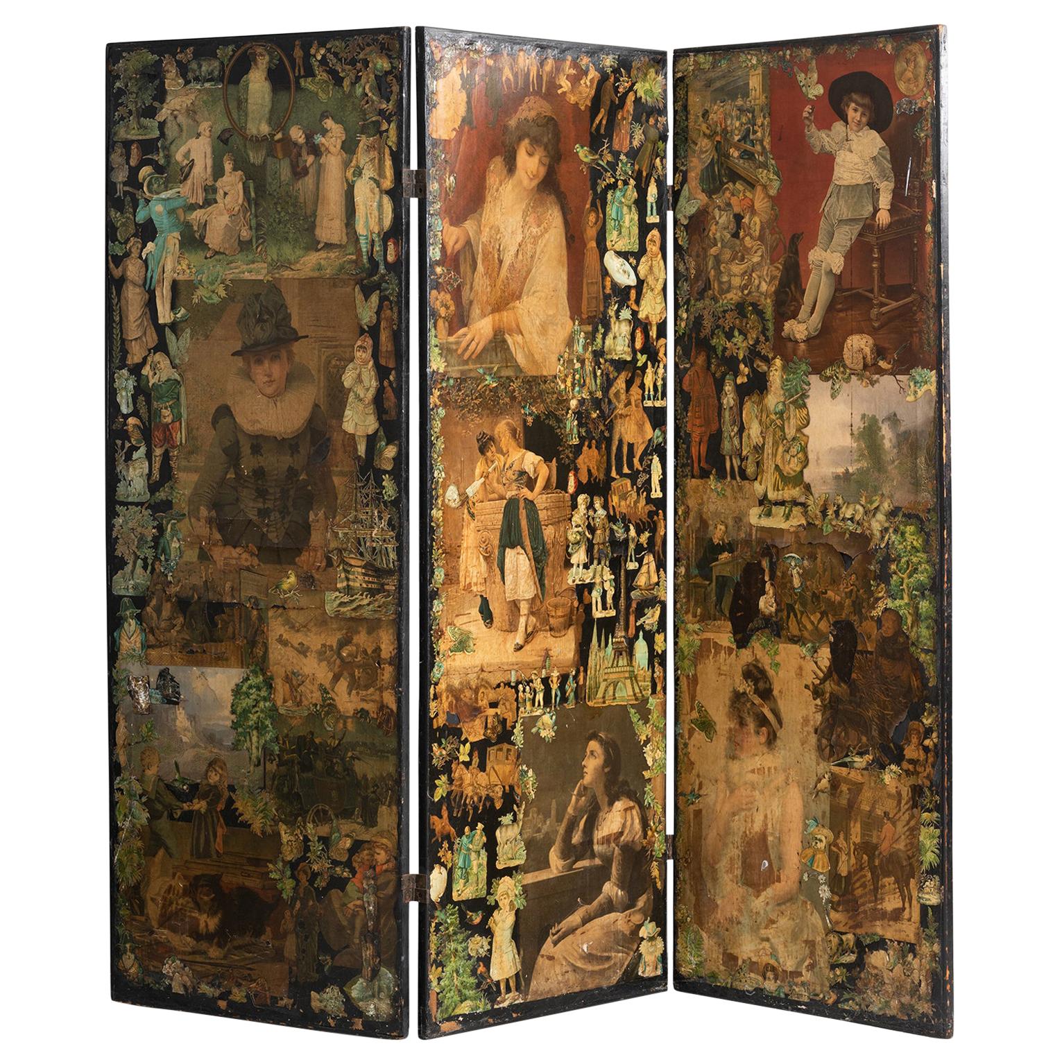 3-Panel Folk Art Screen Europe, Early 20th Century