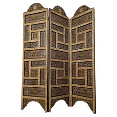 Retro 3 Panel Hand Painted Moroccan Style Wood Screen Divider