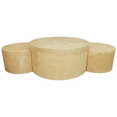 3-Part Lacquered Goatskin Coffee Table with 2 Seats