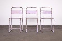 3 Patinated Mid-Century Modern Industrial Chic Tubular Steel Stacking Chairs