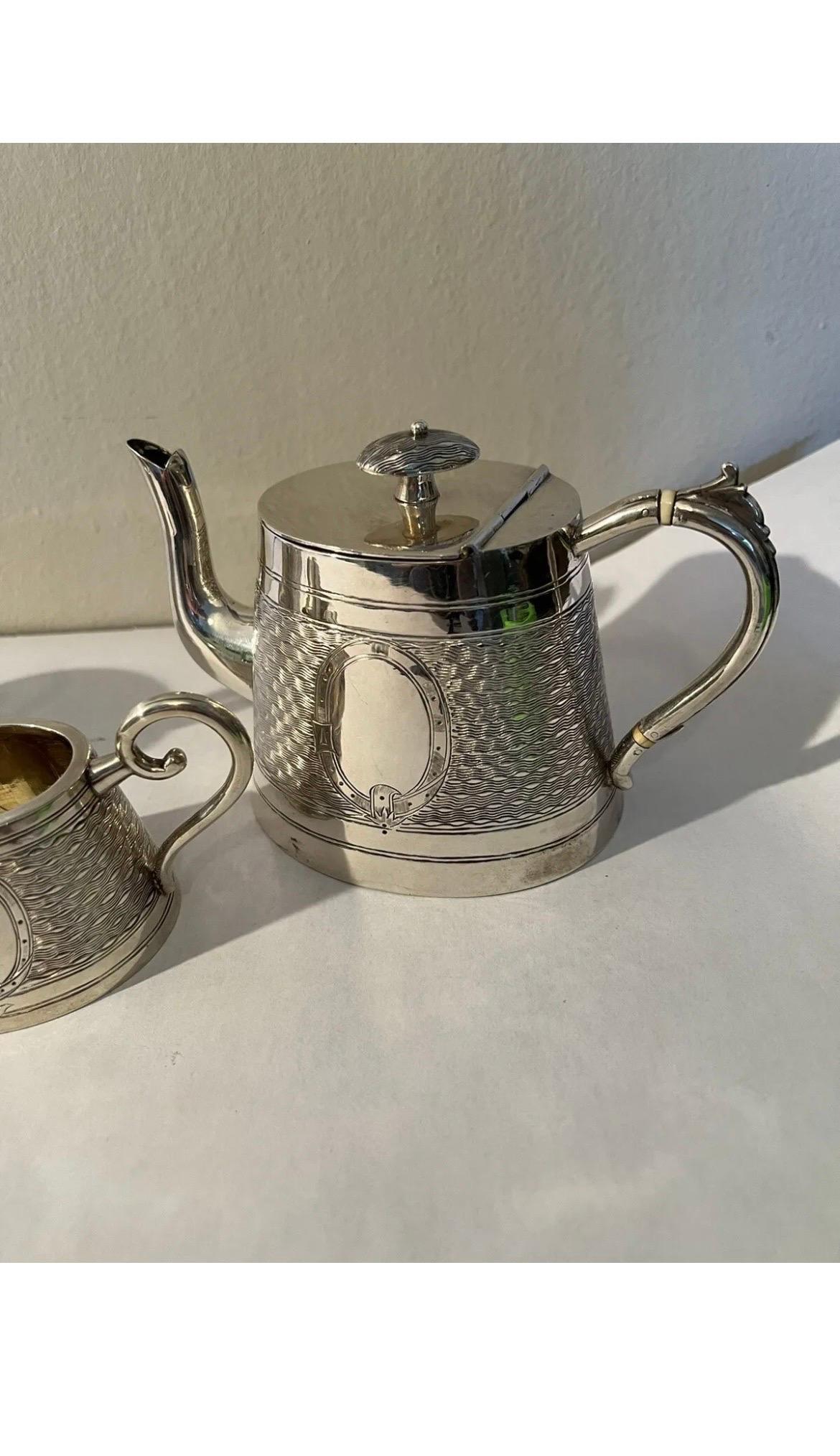 20th Century 3 Pc., Antique Chinese Export Wang Hing WH90 Sterling Silver Tea Set  For Sale