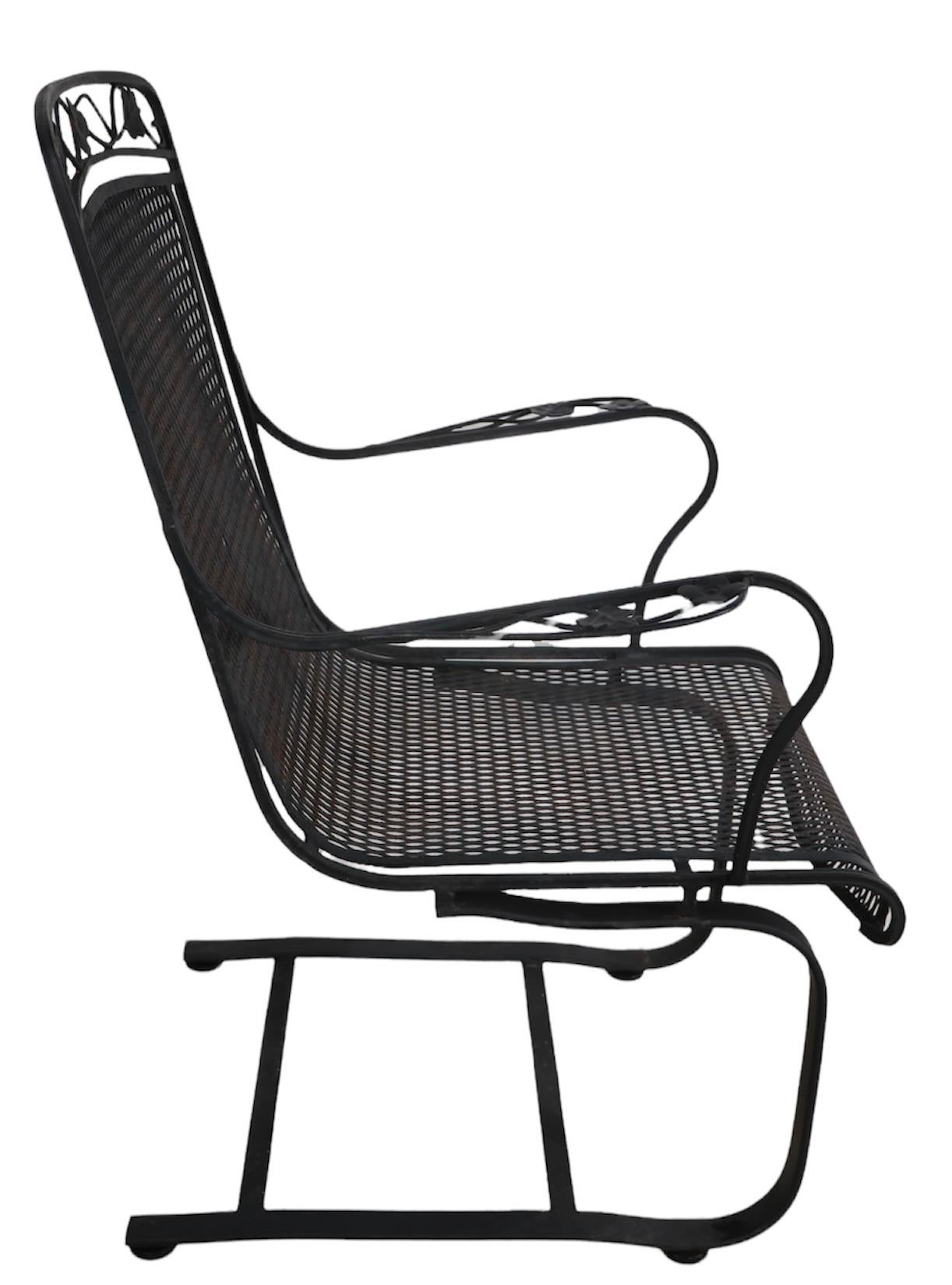 Mid-Century Modern 3 Pc. Cantilevered Wrought Iron Garden Patio Lounge Chairs Att. to Woodard