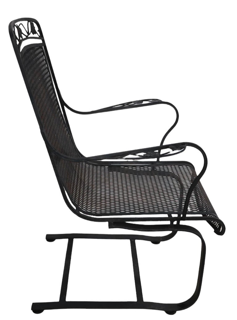 20th Century 3 Pc. Cantilevered Wrought Iron Garden Patio Lounge Chairs Att. to Woodard For Sale