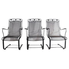 Vintage 3 Pc. Cantilevered Wrought Iron Garden Patio Lounge Chairs Att. to Woodard