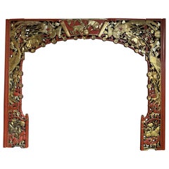 3 pc Carved & Gilt Asian Doorway Panel Surround with Phoenix & Dragon Decoration